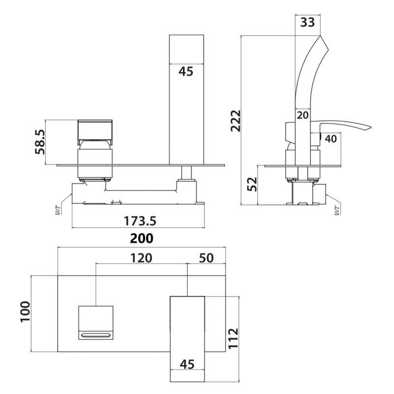 HB Descent Wall Mounted Basin Mixer - Matt Black