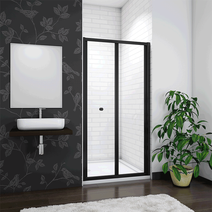 Linea Black Framed Bi Fold Shower Door 5mm Clear Glass - Select Size