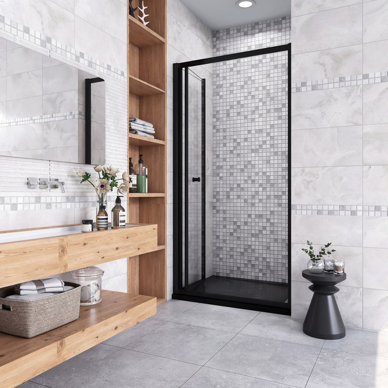 Linea Black Framed Bi Fold Shower Door 5mm Clear Glass - Select Size