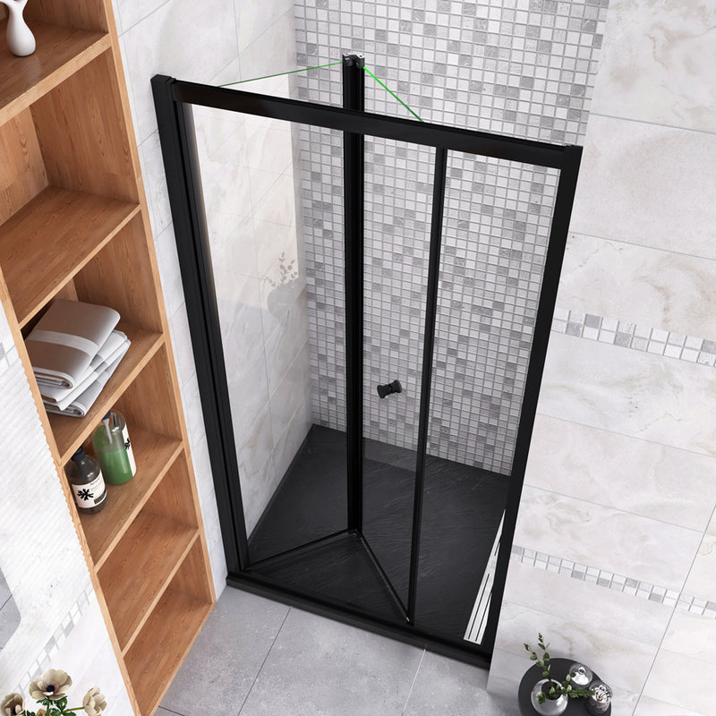 Linea Black Framed Bi Fold Shower Door 5mm Clear Glass - Select Size