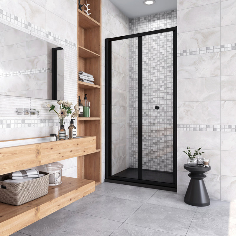 Linea Black Framed Bi Fold Shower Door 5mm Clear Glass - Select Size