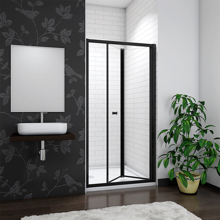 Linea Black Framed Bi Fold Shower Door 5mm Clear Glass - Select Size