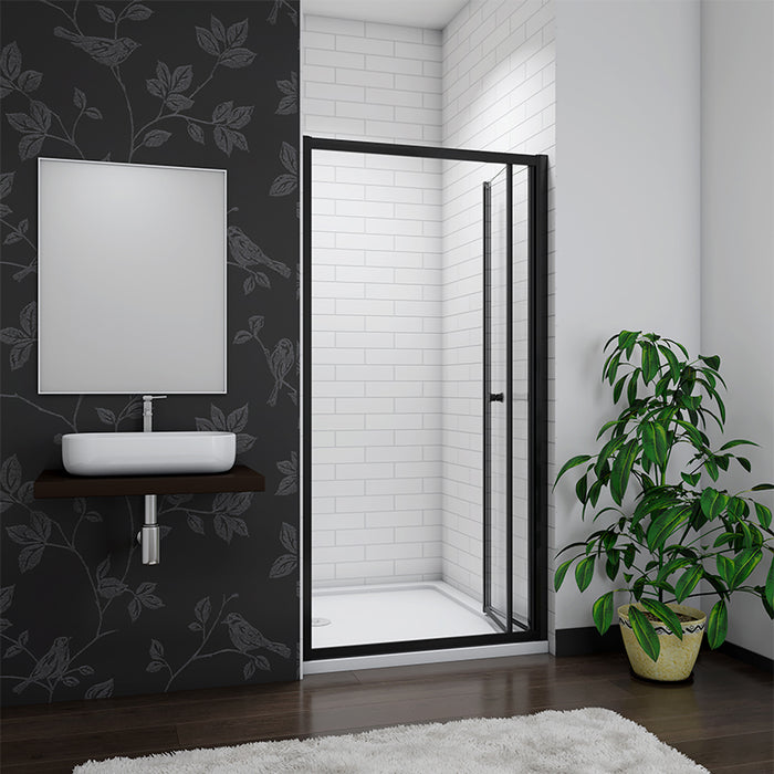 Linea Black Framed Bi Fold Shower Door 5mm Clear Glass - Select Size