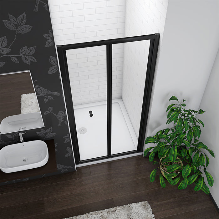 Linea Black Framed Bi Fold Shower Door 5mm Clear Glass - Select Size