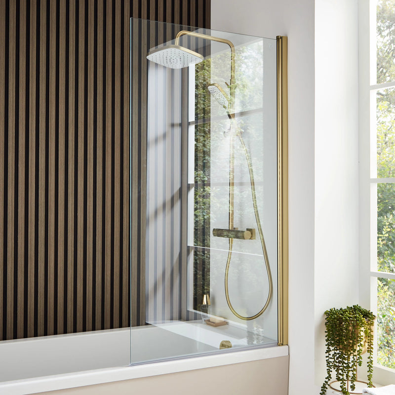 KVIT 1400 x 780 Square Straight Bath Shower Screen - Brushed Brass