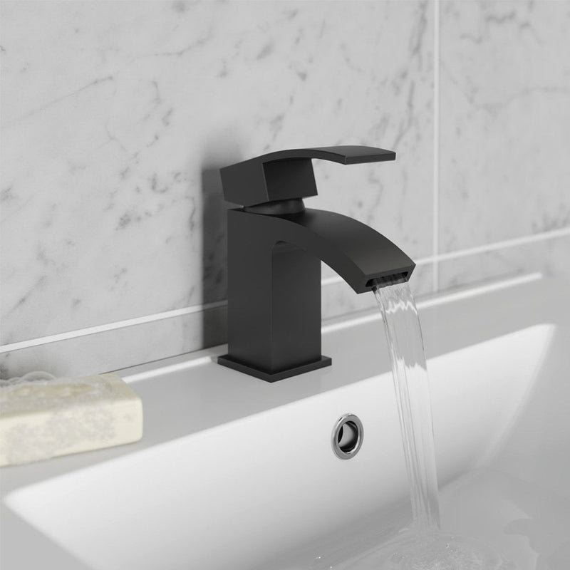 KV Fiuto Nero Mono Basin Mixer with Click Waste - Matt Black