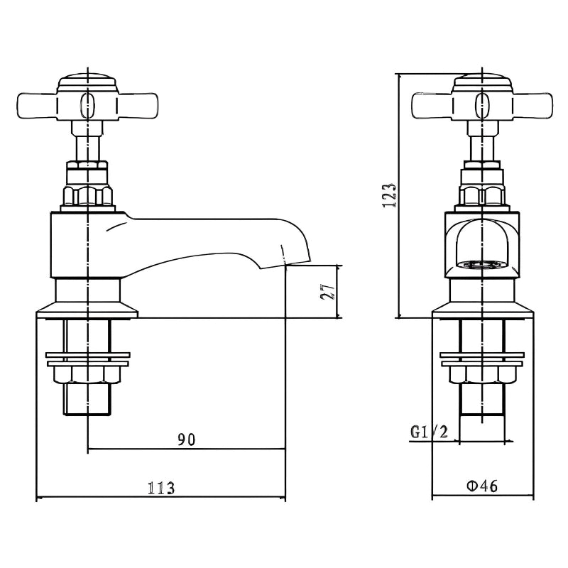 KV Klassique Basin Pillar Taps - Chrome