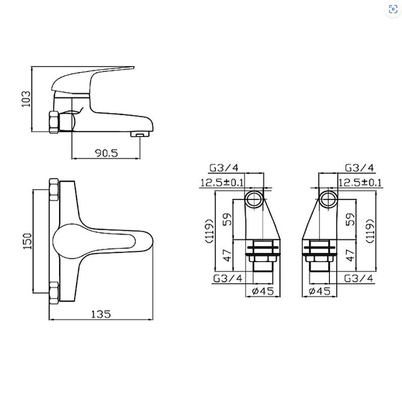 KV G4K Bath Filler - Chrome