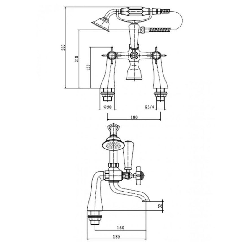 KV Klassique Bath Shower Mixer - Chrome