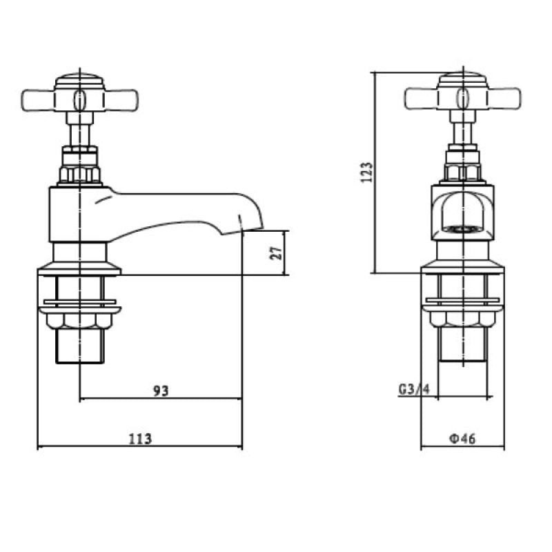 KV Klassique Bath Pillar Taps - Chrome