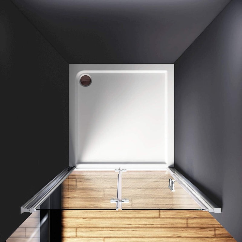 Frameless bifold shower door hinge detail with smooth folding mechanism