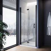 Linea black frameless bifold shower doors UK with 5mm clear tempered safety glass