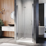 Linea chrome frameless bifold shower doors UK with 5mm clear safety glass