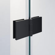 Matt black wall profile on a frameless bifold shower door