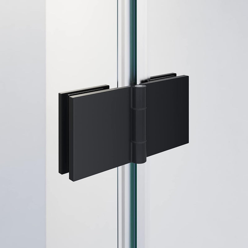 Matt black wall profile on a frameless bifold shower door