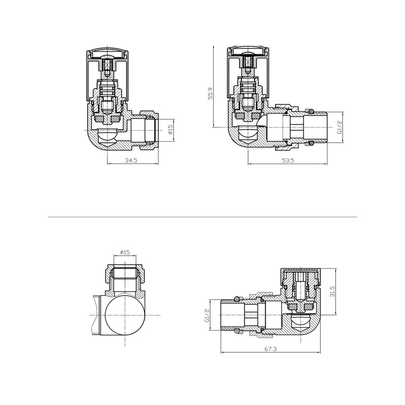 KV Chromo Corner Radiator Valves - Chrome