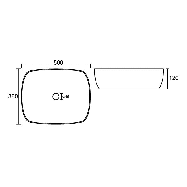 KV Island 500mm Countertop Basin - White
