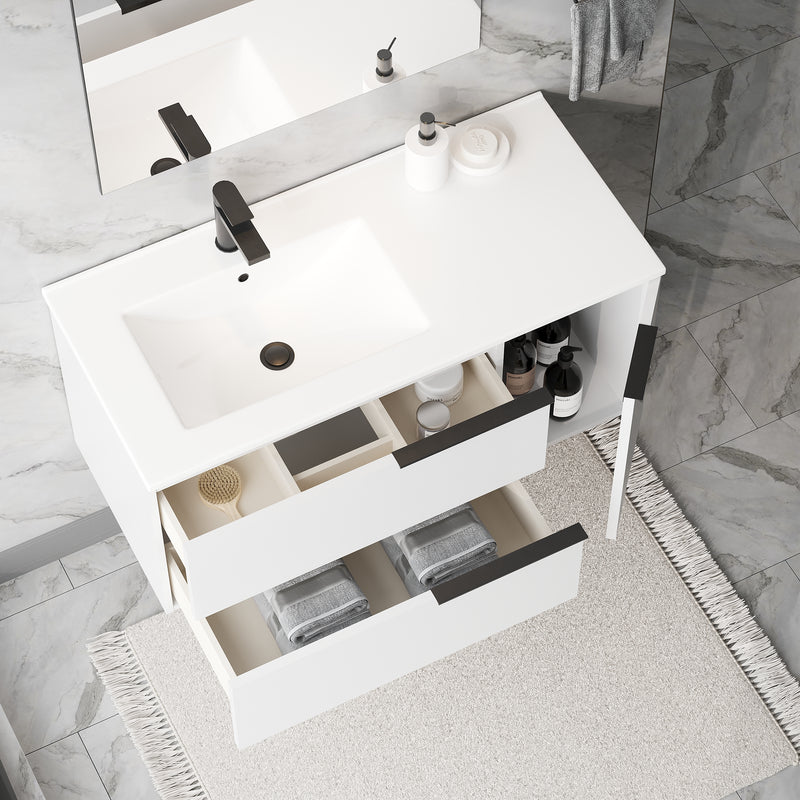 Banyetti Celtic Duo Gloss White Wall Hung Vanity Unit with Matt Black Handles - Select Size