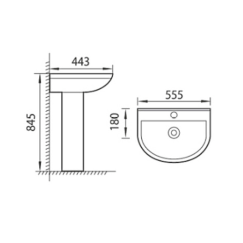 Banyetti Carlo 1 Tap Hole 550mm Basin & Pedestal - White