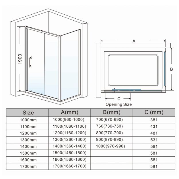 Linea 1000 x 700mm Sliding Door Shower Enclosure 8mm Easy Clean Glass - Chrome