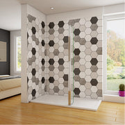 Front view of Linea 300mm chrome walk-in shower return panel with clear tempered safety glass