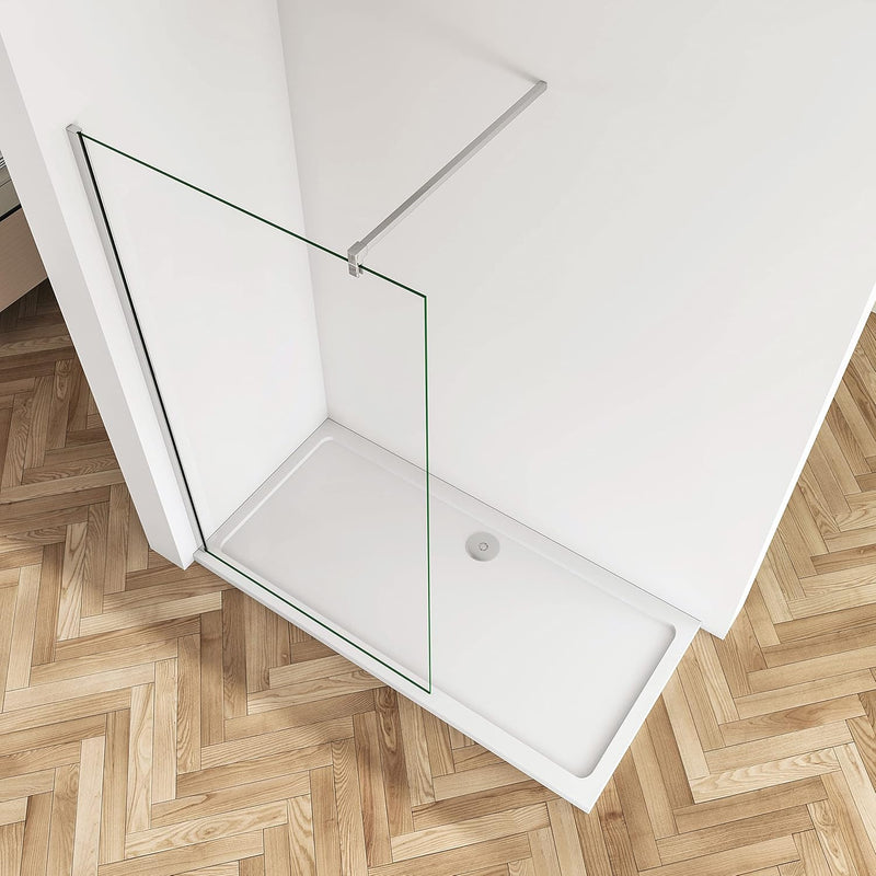 Close-up of polished chrome frame with 8mm EasyClean clear tempered safety glass