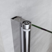 Pivot hinge detail on chrome frameless shower door with 6mm tempered glass