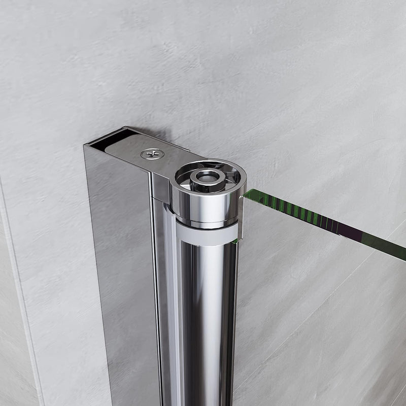Pivot hinge detail on chrome frameless shower door with 6mm tempered glass