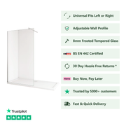 Front view of Linea chrome framed walk-in shower screen with crystal-clear tempered safety glass