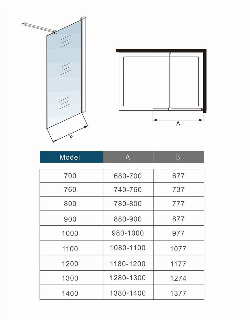 Linea chrome walk-in shower panel featuring polished chrome support bar and clear safety glass