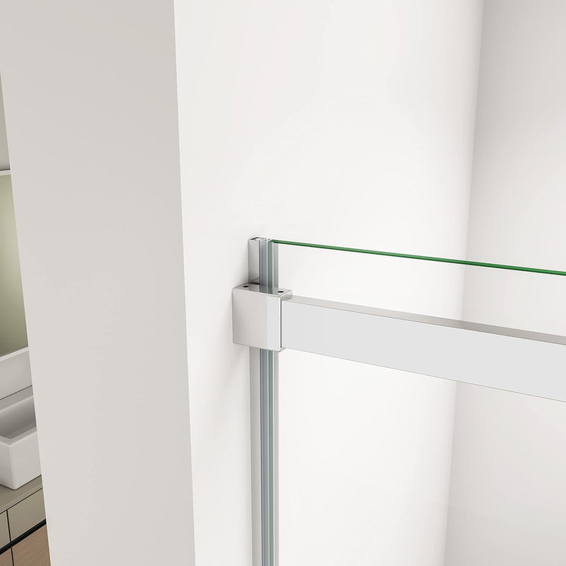 Frameless chrome shower door with 6mm clear tempered glass and polished aluminium frame