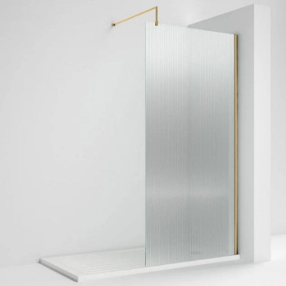 Linea 800mm Walk-In Shower Panel 8mm Fluted Glass - Brushed Brass