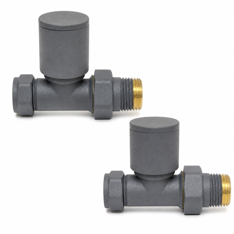 KV Graphite Straight Radiator Valves - Grey