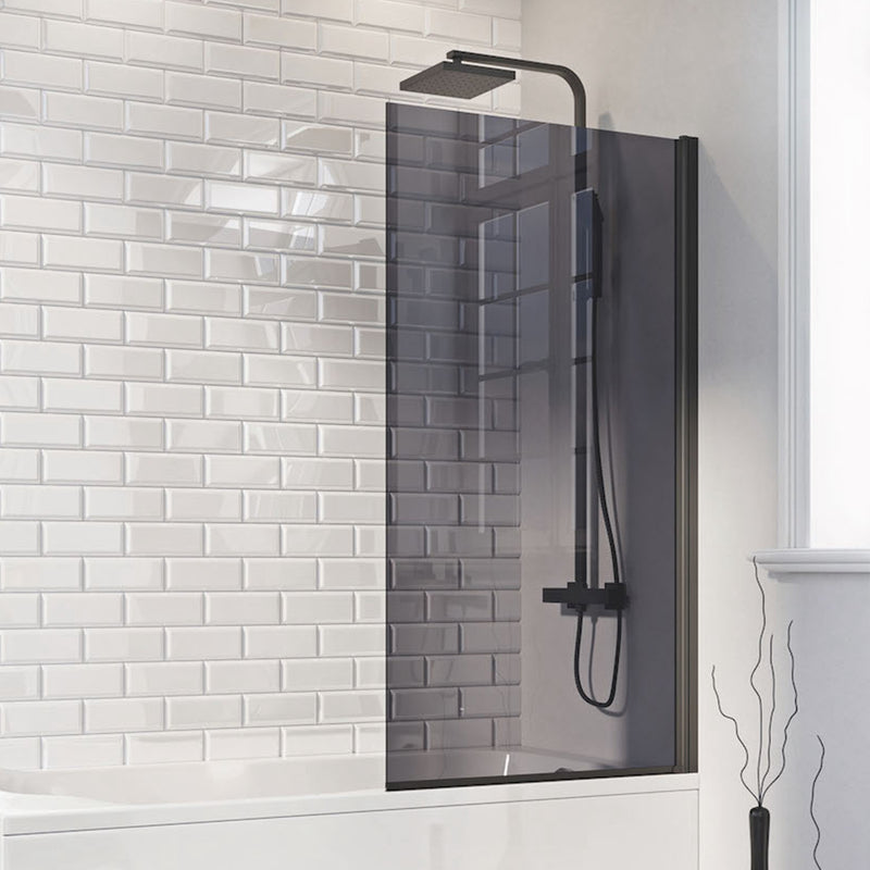 HB 800 x 1400 Square Straight Smoked Bath Shower Screen - Matt Black