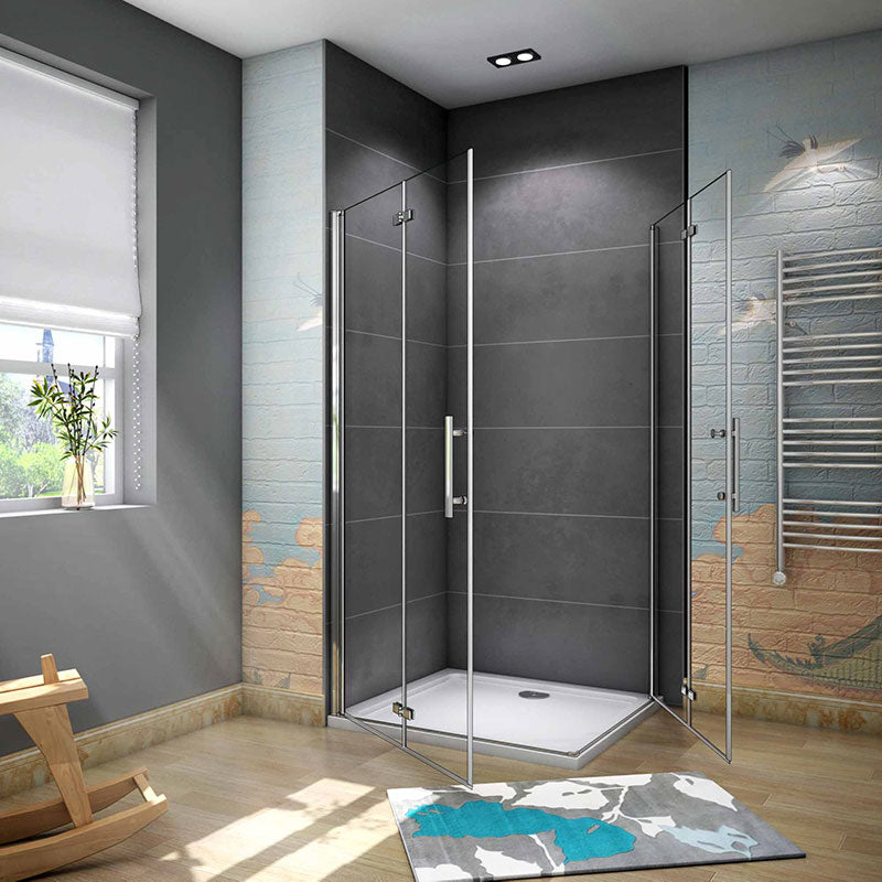 Linea Chrome Corner Entry Double Hinged Shower Enclosure - Select Size