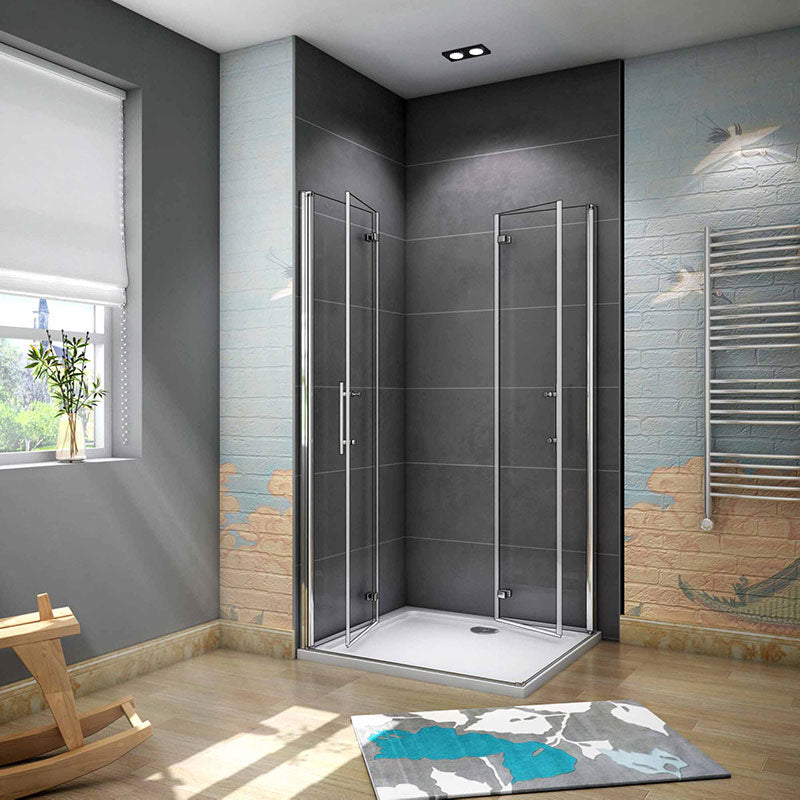 Linea Chrome Corner Entry Double Hinged Shower Enclosure - Select Size