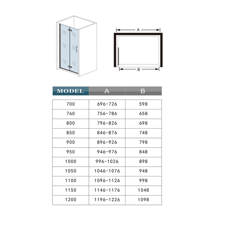 Linea 2 Black Frameless Bi Fold Shower Door 6mm Clear Glass - Select Size