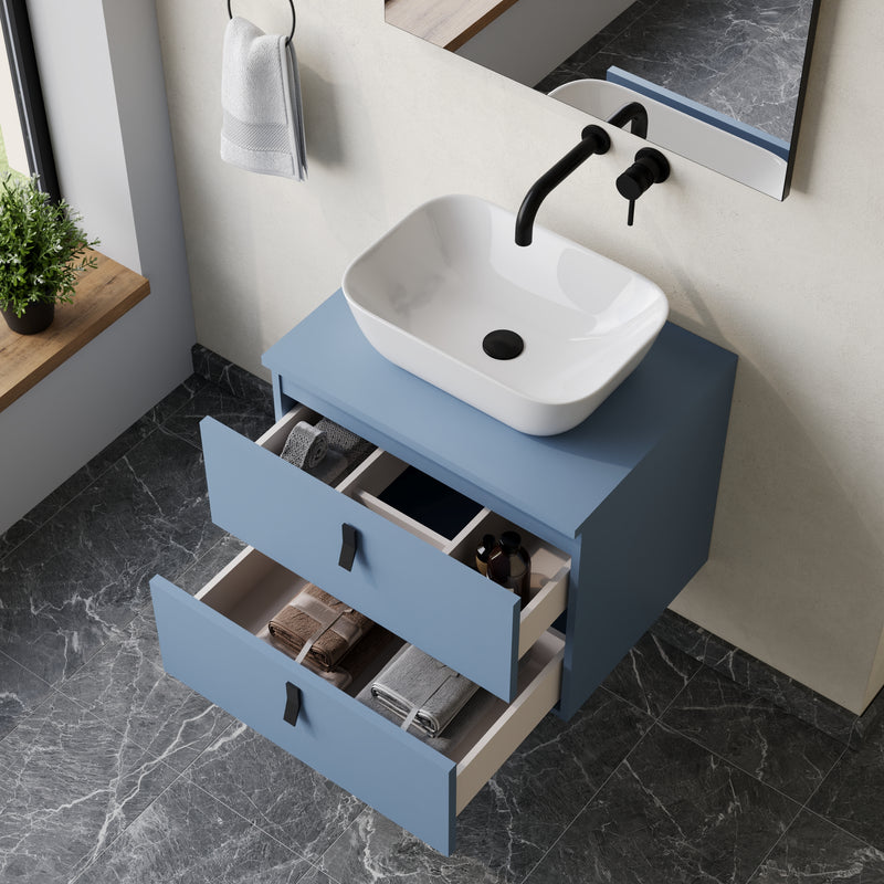 Banyetti Invicta Wall Hung Vanity Unit with Matching Worktop - 600mm Powder Blue