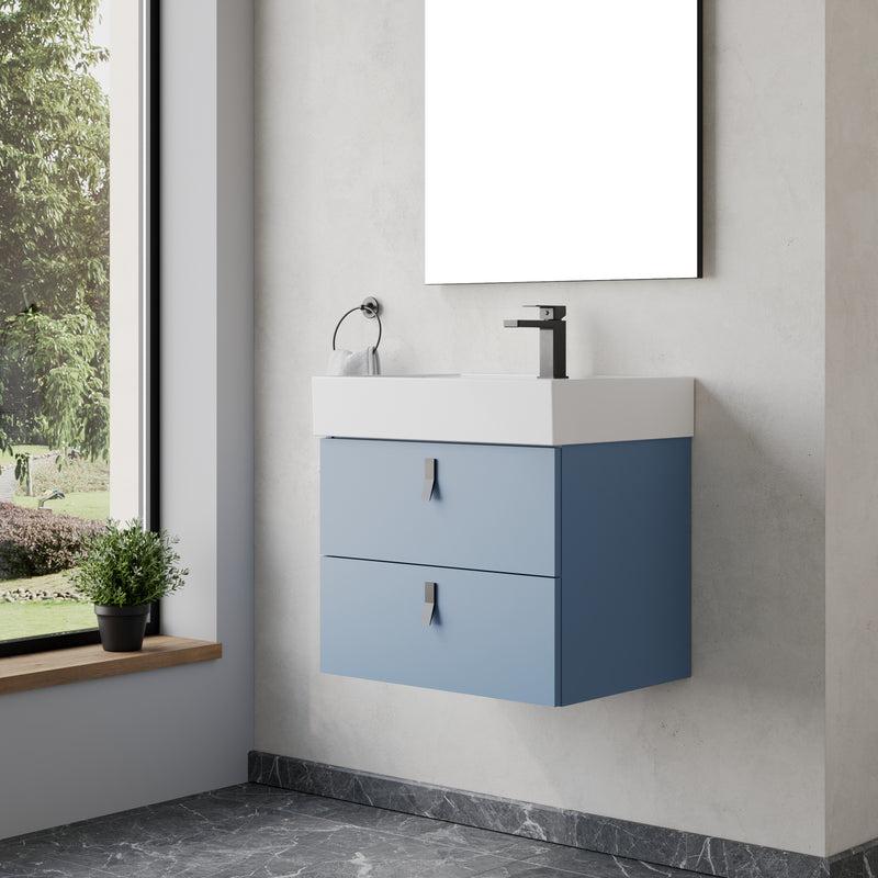 Banyetti Invicta Wall Hung Vanity Unit with Veneto 1 Tap Hole Basin - 600mm Powder Blue