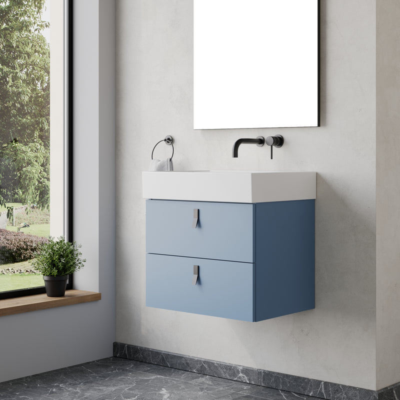 Banyetti Invicta Wall Hung Vanity Unit with Veneto No Tap Hole Basin - 600mm Powder Blue