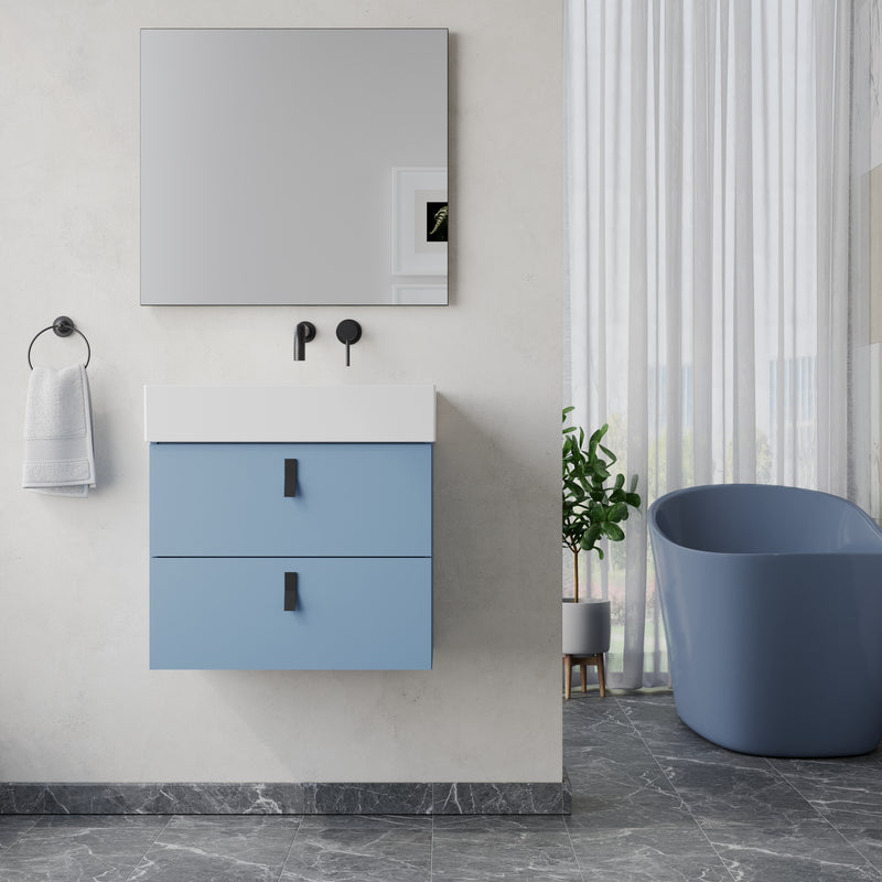 Banyetti Invicta Wall Hung Vanity Unit with Veneto No Tap Hole Basin - 600mm Powder Blue