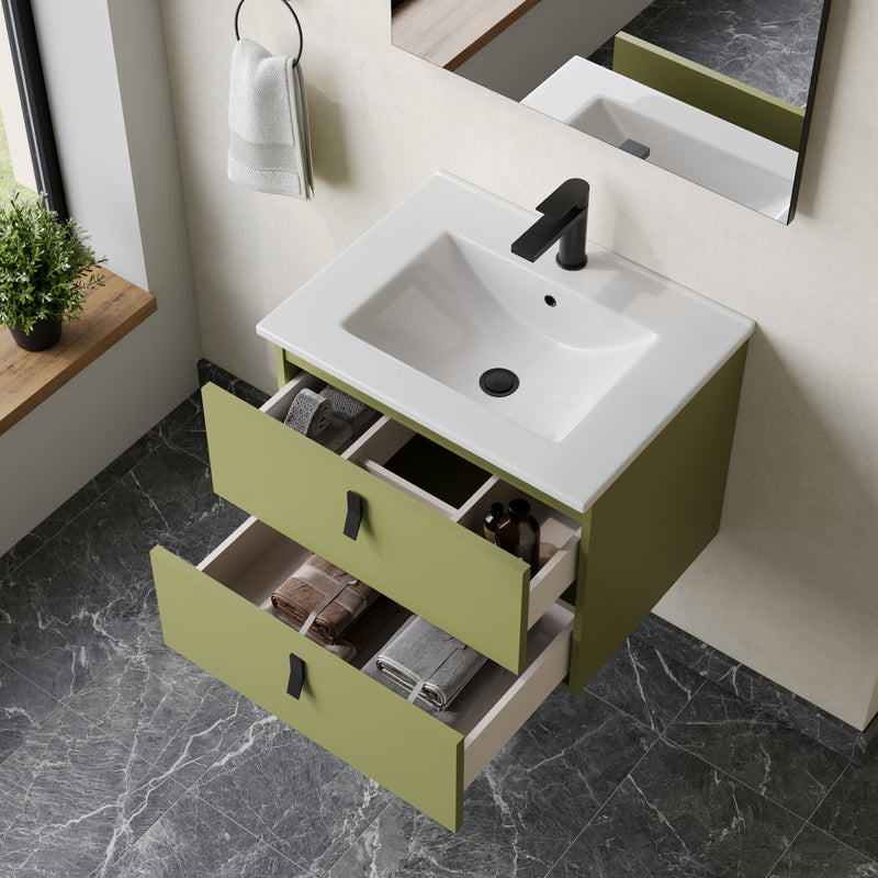 Banyetti Invicta Wall Hung Vanity Unit with Lira Basin - 600mm Sage Green