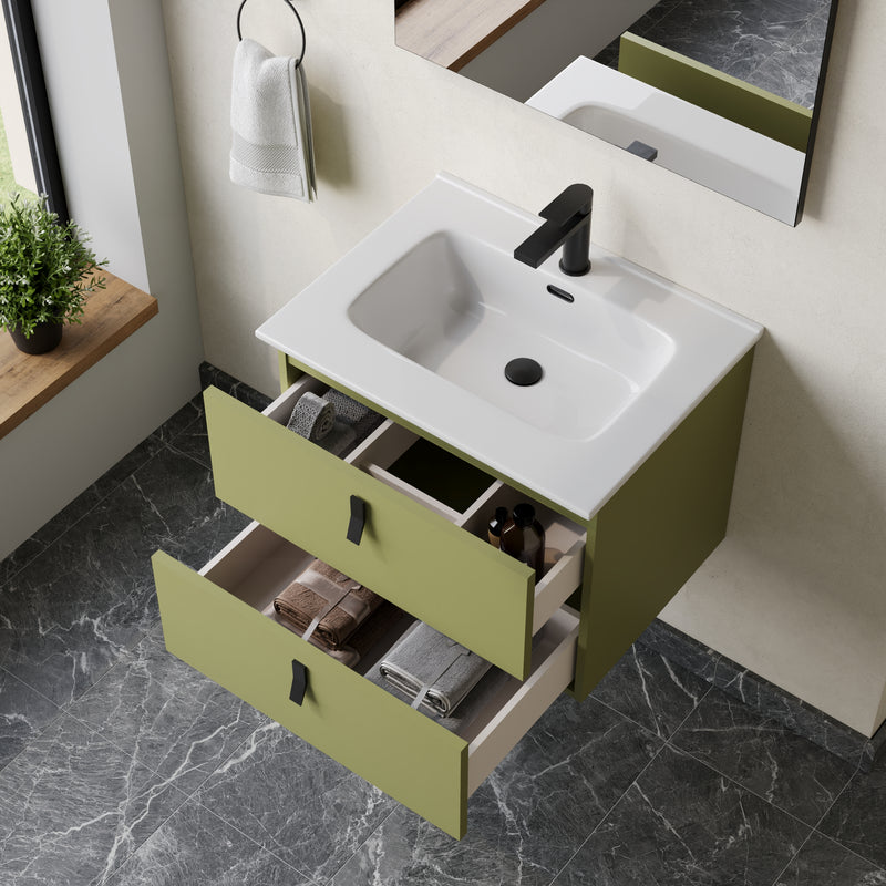 Banyetti Invicta Wall Hung Vanity Unit with Athena Basin - 600mm Sage Green