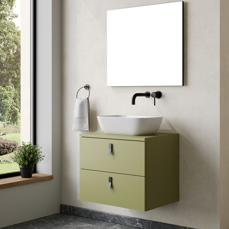Banyetti Invicta Wall Hung Vanity Unit with Matching Worktop - 600mm Sage Green