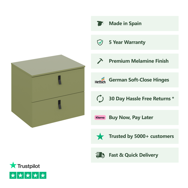 Banyetti Invicta Wall Hung Vanity Unit with Matching Worktop - 600mm Sage Green