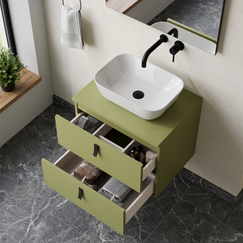 Banyetti Invicta Wall Hung Vanity Unit with Matching Worktop - 600mm Sage Green