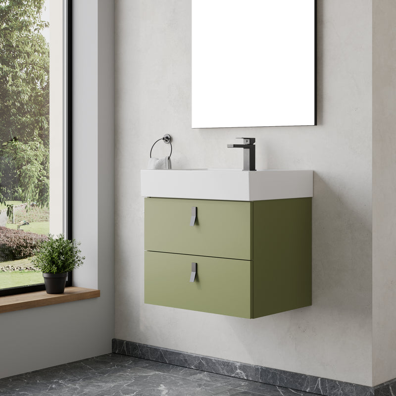 Banyetti Invicta Wall Hung Vanity Unit with Veneto 1 Tap Hole Basin - 600mm Sage Green