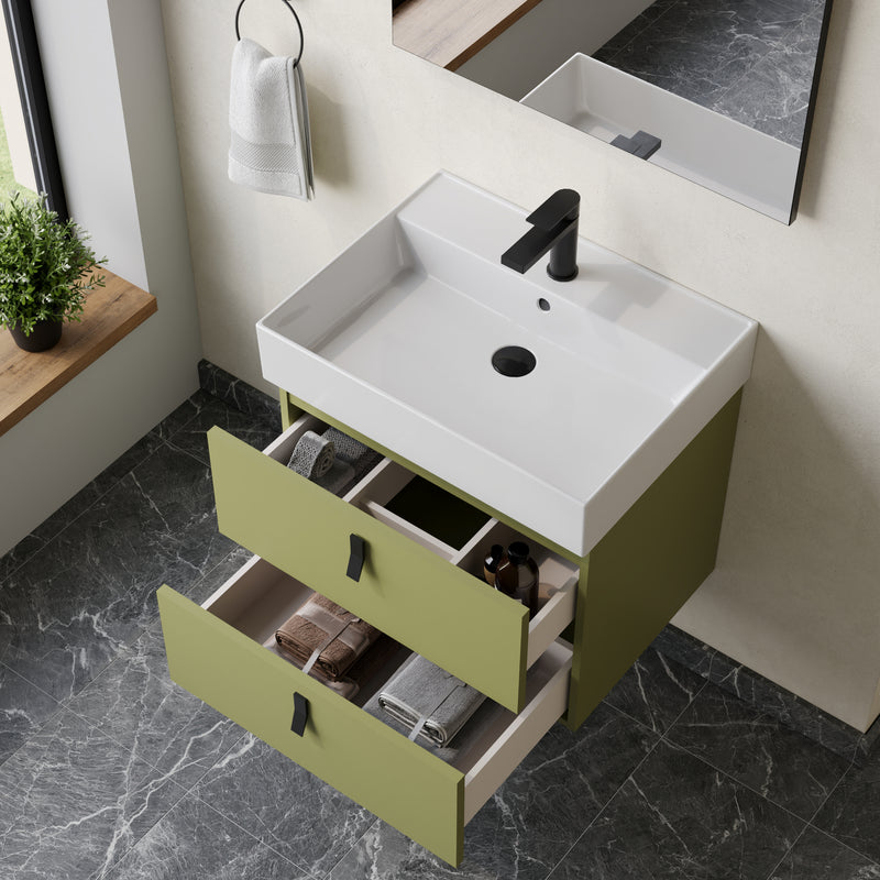 Banyetti Invicta Wall Hung Vanity Unit with Veneto 1 Tap Hole Basin - 600mm Sage Green