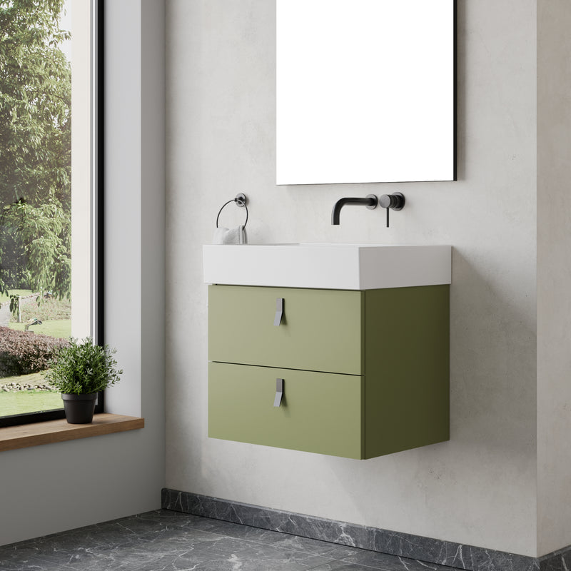 Banyetti Invicta Wall Hung Vanity Unit with Veneto No Tap Hole Basin - 600mm Sage Green