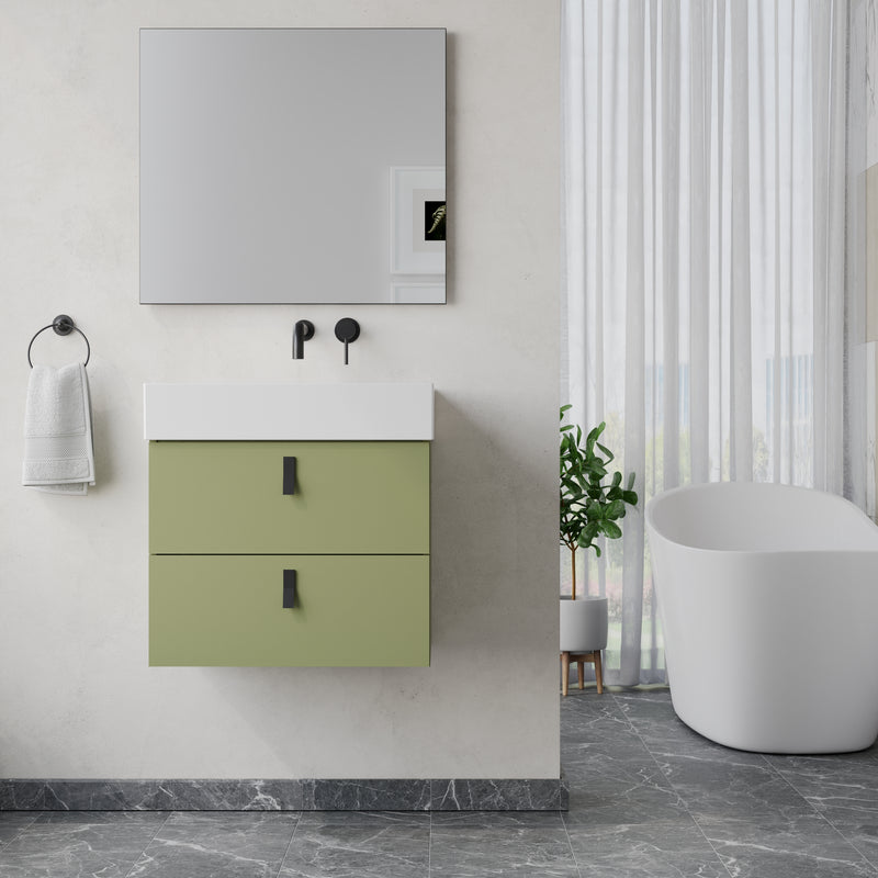 Banyetti Invicta Wall Hung Vanity Unit with Veneto No Tap Hole Basin - 600mm Sage Green
